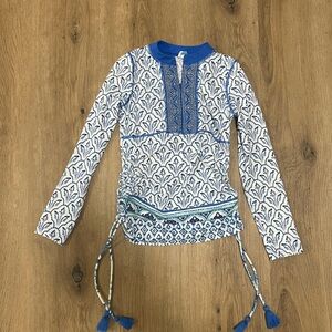 CABANA LIFE‎ Girl’s Size 6 Embroidered Ruched Rashguard Swim Top UPF 50+